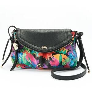 Juicy Couture floral tropical envelope style crossbody bag with hot pink lining
